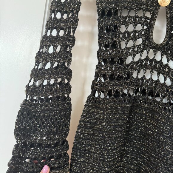 NWT Retrofête Elvana Knit Crochet Maxi Dress In Black Sz Small Open Back V-Neck - Picture 8 of 11